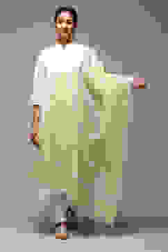 Lime Green Cotton Blend Yarndyed Dupatta image number 0