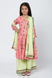 Pink And Green Cotton Anarkali Kurta Sharara Suit Set image number 0