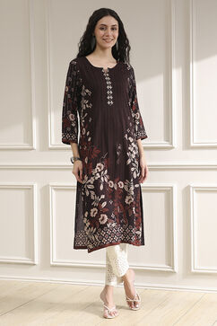 Brown Printed Straight Kurta image number 0