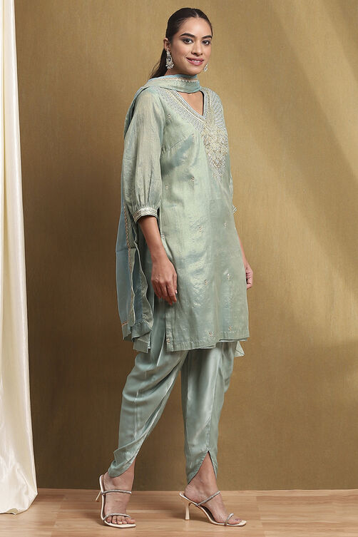 Powder Blue Cotton Short Straight Suit Set image number 5