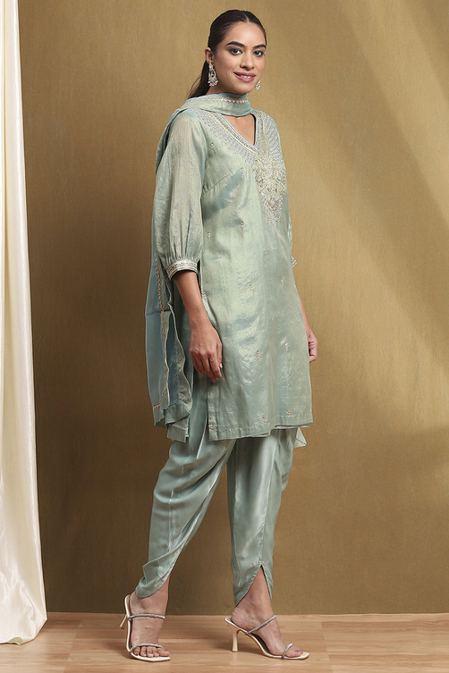 Powder Blue Cotton Short Straight Suit Set image number 5
