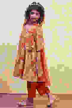 Orange Angrakha Printed Flared Suit Set image number 3