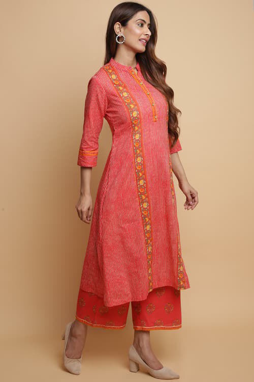 Teal Cotton A-Line Kurta Palazzo Suit Set image number 5