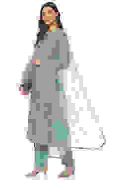 Multicolour Acrylic Unstitched Suit Set image number 7