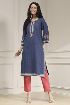 Indigo Blue Cotton Straight Printed Kurta image number 5