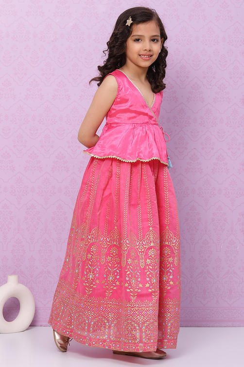 Plum Art Silk Flared Lehenga image number 5