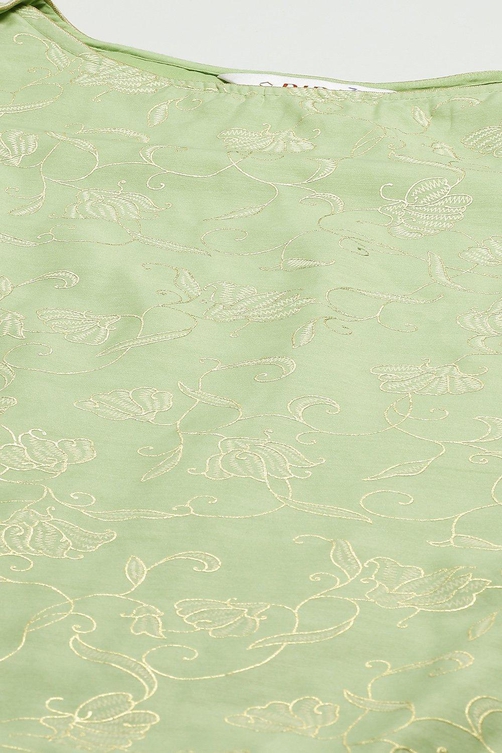 Sage Green Printed Straight Kurta Regular Pants Suit Set image number 1