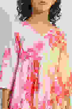 Cream-Colored and Pink Cotton Gathered Kurta Set image number 1