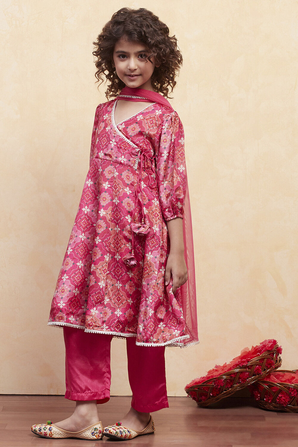 Turquoise Angrakha Printed Flared Suit Set image number 3