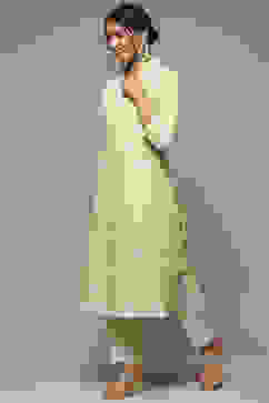 Green Cotton Straight Embroidered Kurta image number 2