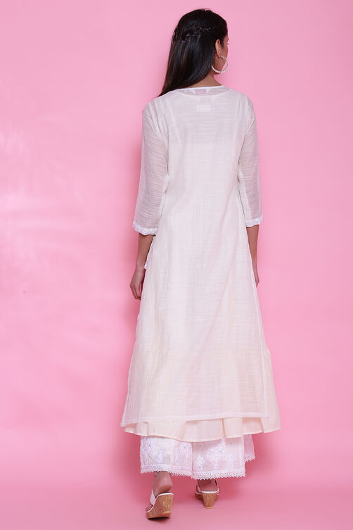 Off White Art Silk Cotton Chikankari Embroidered Kurta image number 6