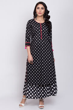 Black And White Cotton Straight Printed Kurta image number 0