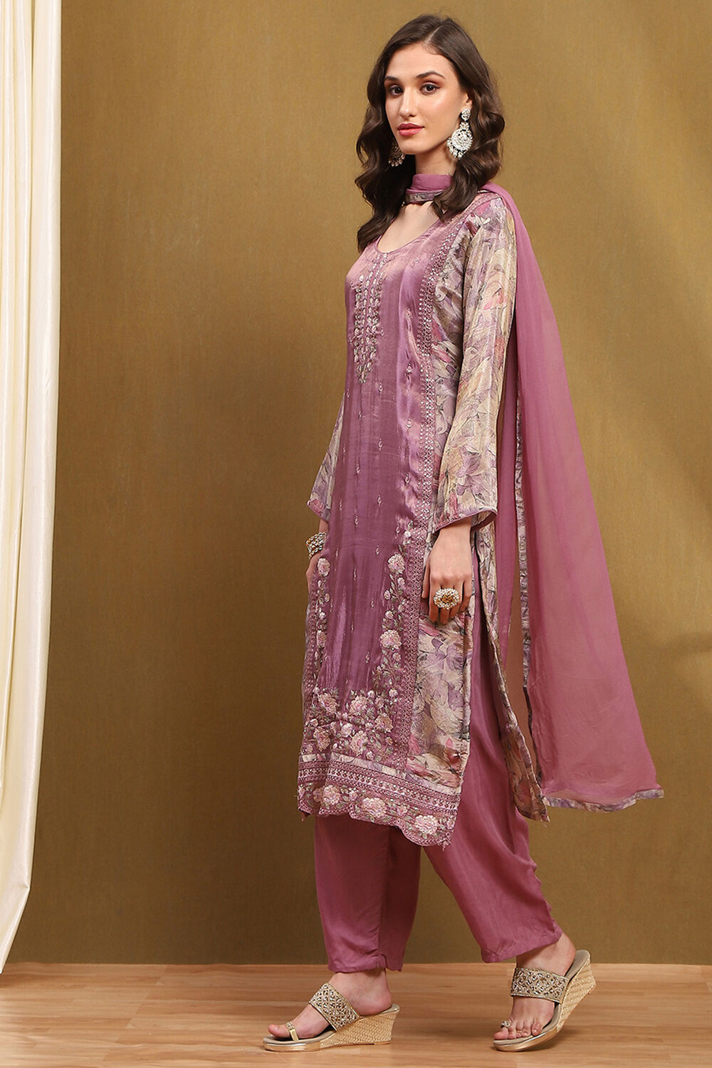 Lime Viscose Blend Embroidered Unstitched Suit Set image number 2