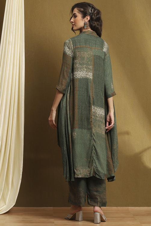 Olive Green Hand-Block Printed Straight Co-ord Set image number 4
