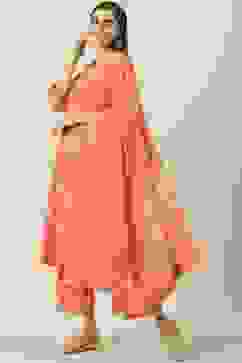 Peach Printed Cotton Straight Kurta Palazzo Suit Set image number 5