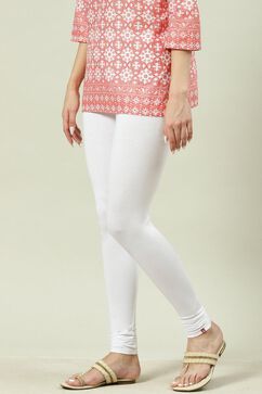 White Cotton Blend Solid Churidar image number 0