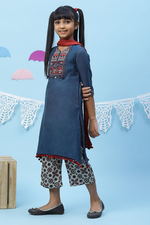 Blue Art Silk Girls Straight  Kurta Palazzo Suit Set image number 2