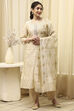 Beige Chanderi Jamdani Unstitched Suit Set image number 1