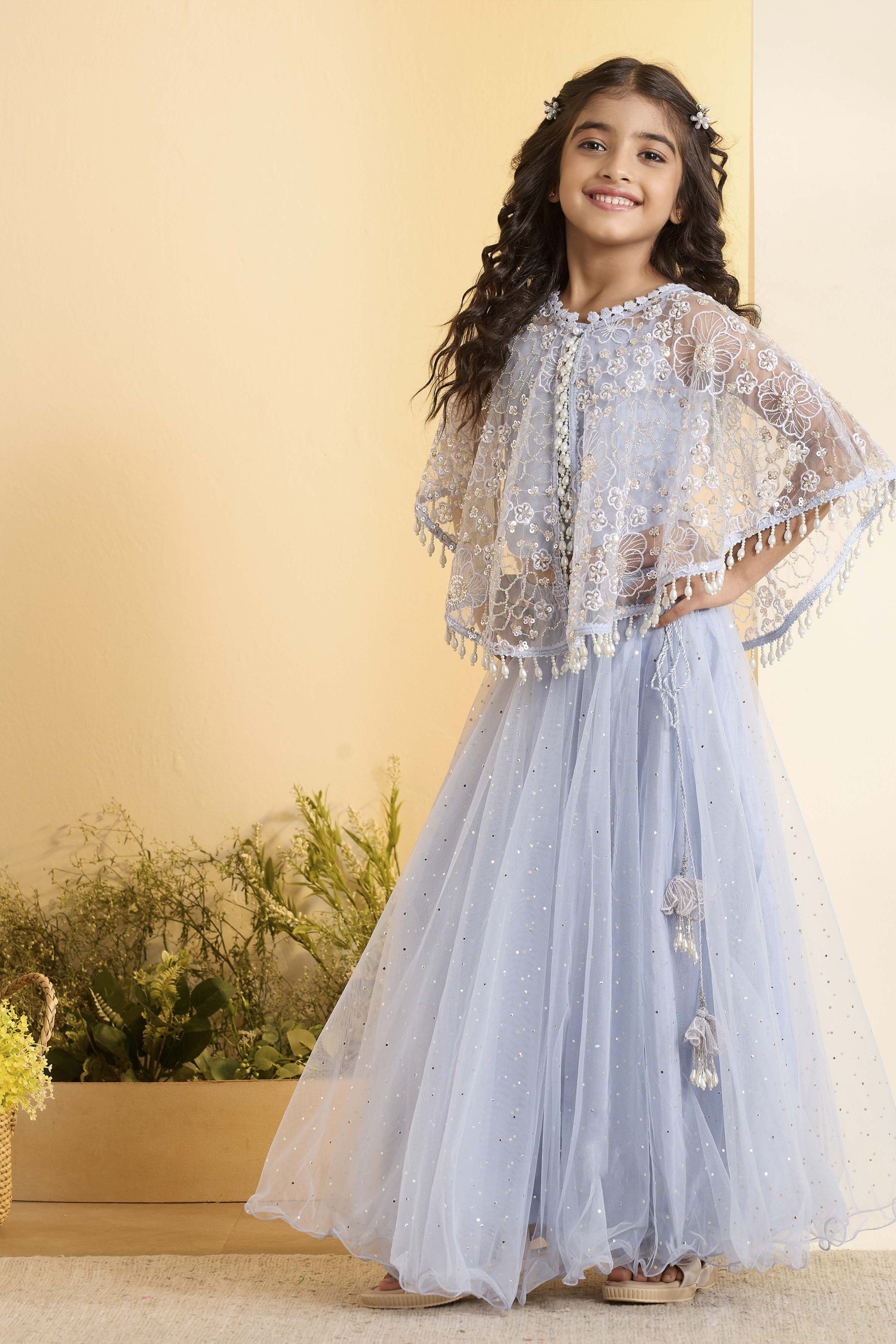 Lavender Nylon Flared Lehenga Set image number 3