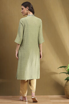 Mint Green Crinkled Festive Straight Kurta image number 3