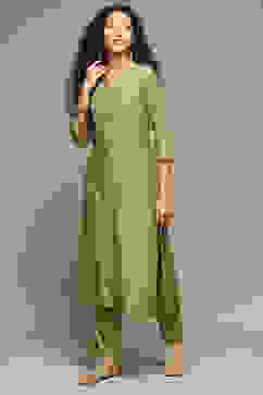 Sap Green Embroidered Straight Kurta Set image number 0