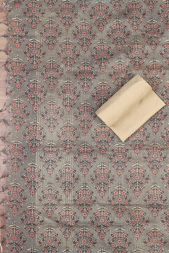 Beige Chanderi Unstitched Suit Set image number 2