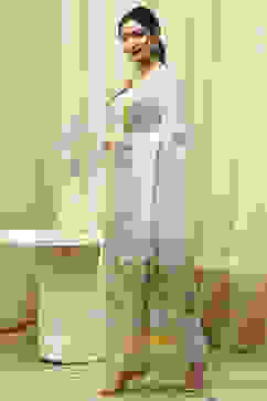 Lime Green Cotton Hand Block Print Unstitched Suit Set image number 4