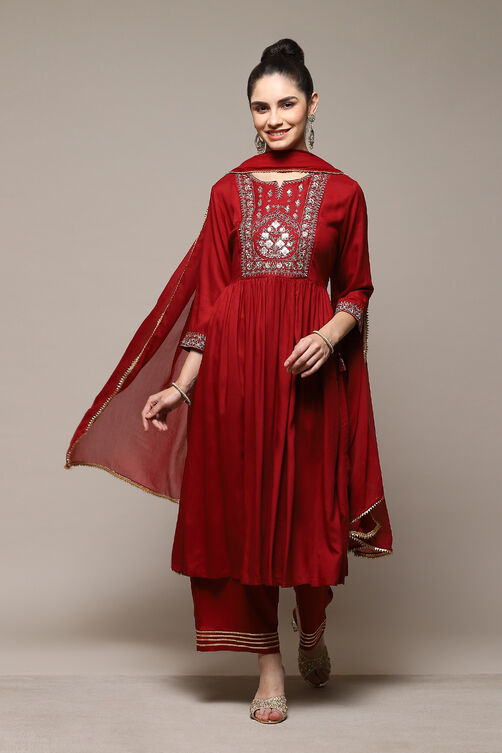 Teal LIVA Gathered Kurta Palazzo Suit Set image number 7