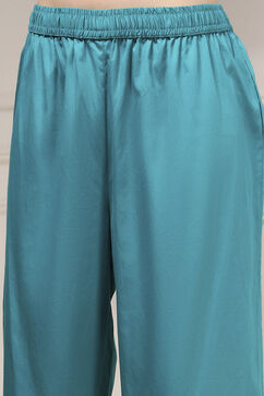 Turquoise Cotton Blend Printed Straight Suit Set image number 2