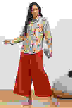 Red Viscose Solid Straight Palazzo image number 0