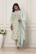 Cream-Colored Cotton Printed Straight Suit Set image number 6