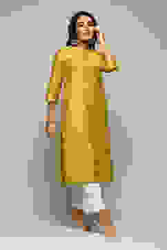 Neon Green Poly Viscose Straight Yarndyed Kurta image number 5