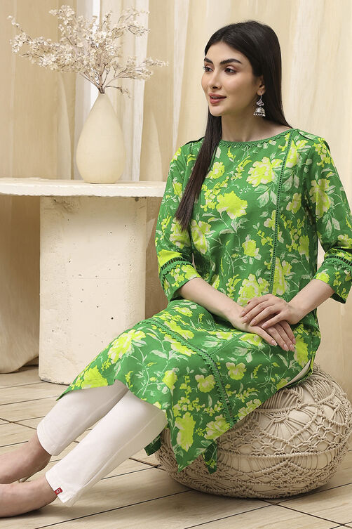 Blue Cotton Floral Straight Kurta image number 0