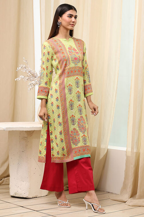 Green Printed Straight Kurta image number 4