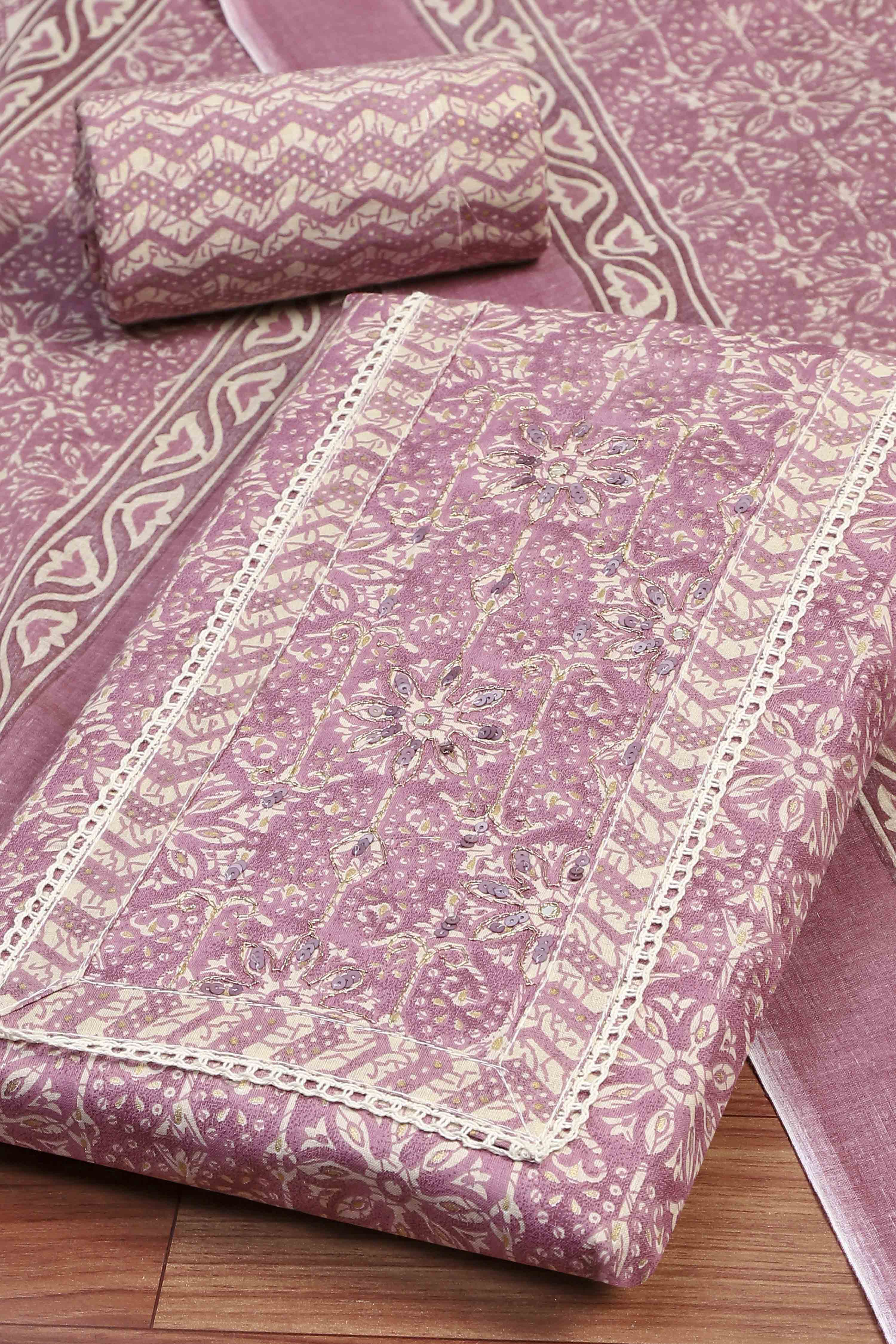 Lilac Cotton Unstitched Suit Set image number 1