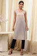 Grey Printed Pleated A-Line Kurta image number 5