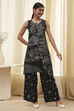 Black Printed Asymmetric Kurta Set image number 6