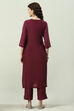 Plum Printed Rayon Straight Kurta Regular Pants Suit Set image number 4