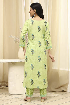 Lime Green Cotton Screen Print Unstitched Suit Set image number 6