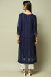 Indigo LIVA Straight Printed Kurta image number 4