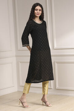 Black Metallic Pattern Straight Kurta image number 4