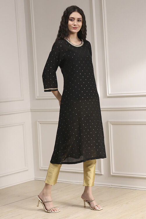 Black Metallic Pattern Straight Kurta image number 4
