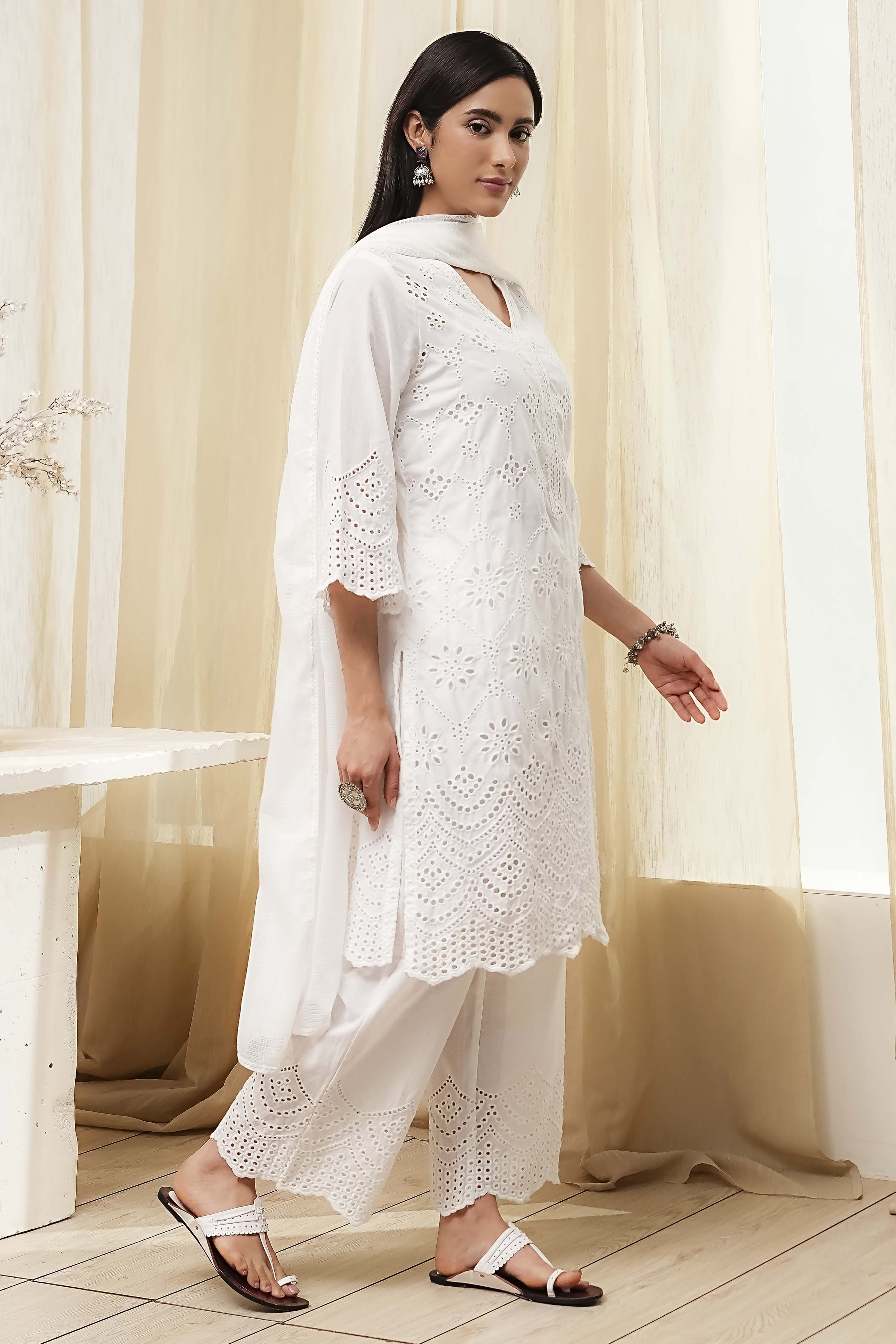 Pink Cotton Schiffli Straight Suit Set image number 5