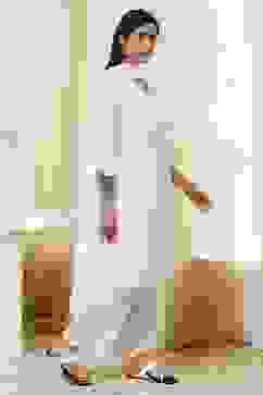 Off-White Cotton Schiffli Straight Suit Set image number 5