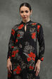Black Silk Chanderi Floral Printed Straight Kurta Set image number 1
