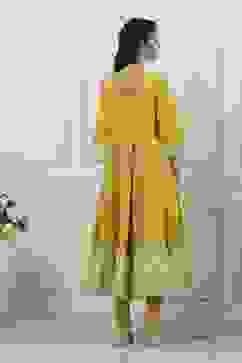 Green Cotton Kalidar Suit Set image number 3