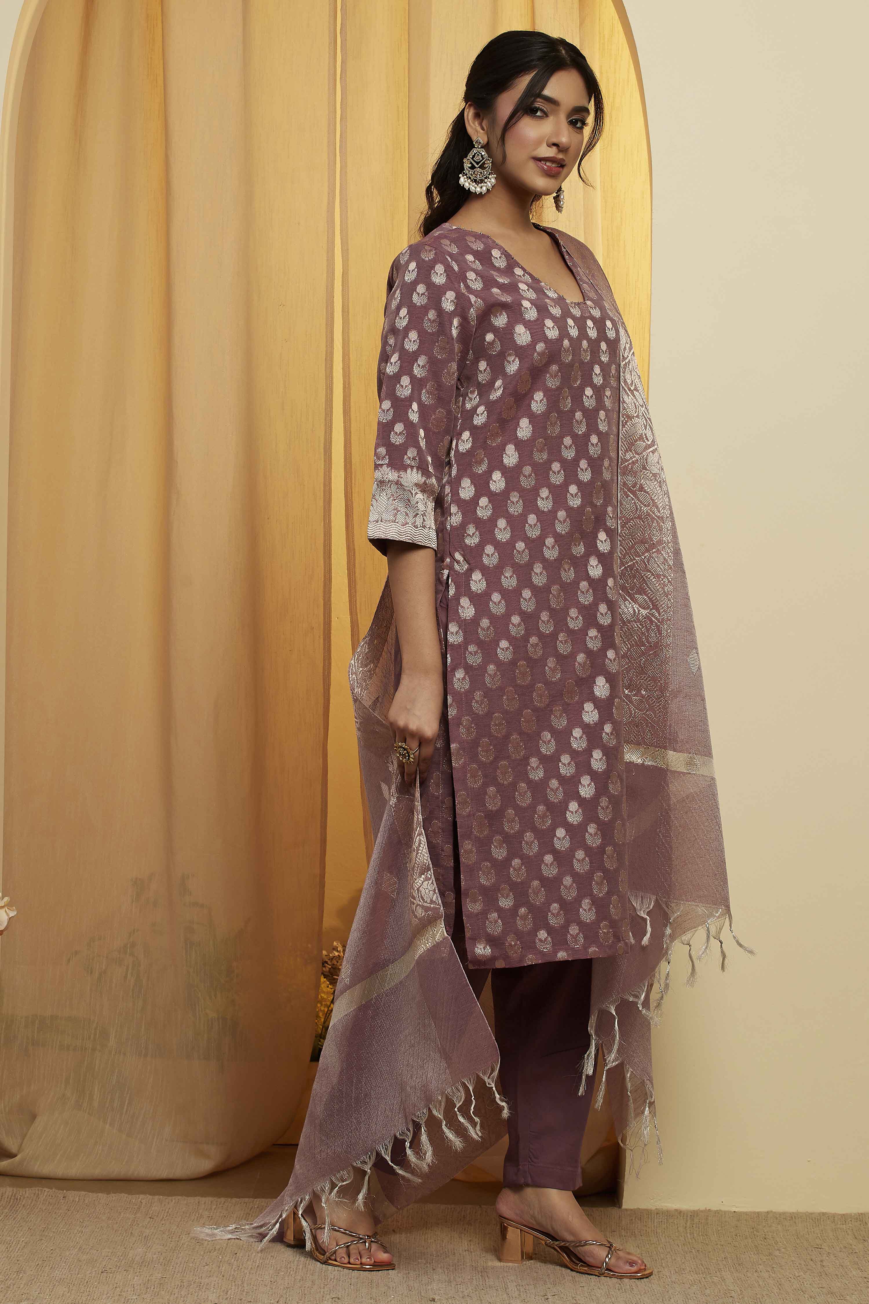 Grey Polyester Straight Suit Set image number 4