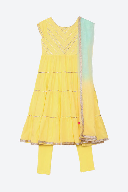 Yellow Cotton Anarkali Suit image number 0