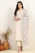 Cream Linen Blend Unstitched Suit Set image number 7