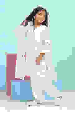 White Poly Chanderi Solid A-Line Suit Set image number 3